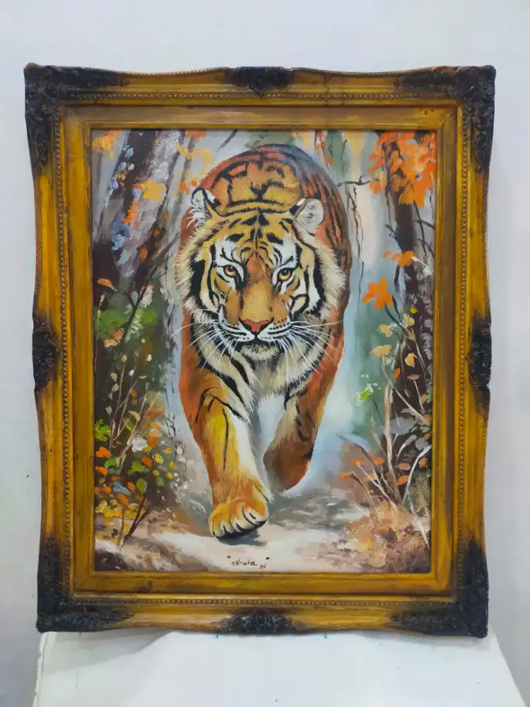 Lukisan kanvas harimau berbingkai