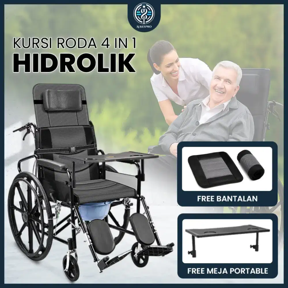 Kursi Roda Hidrolik + Meja Makan ALKESPRO - Sandaran Hidrolik