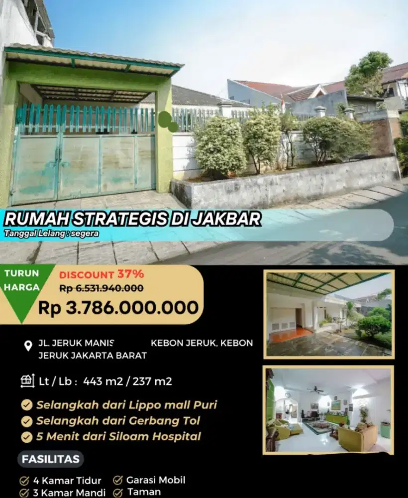 Dijual Rumah Tua Hitung Tanah Jalan Jeruk Manis Kebon Jeruk