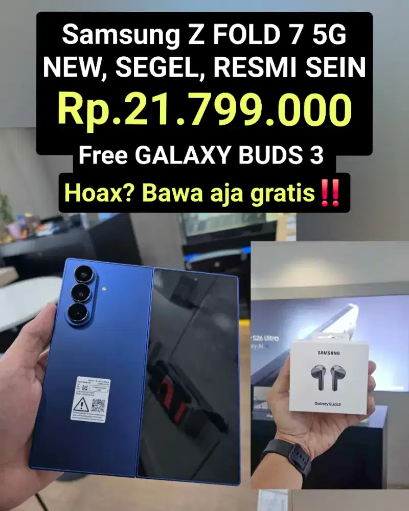 Rp. 21.799 ‼️. FREE GALAXY BUDS 3‼️
Samsung GALAXY Z FOLD 7‼️NEW,SEGEL