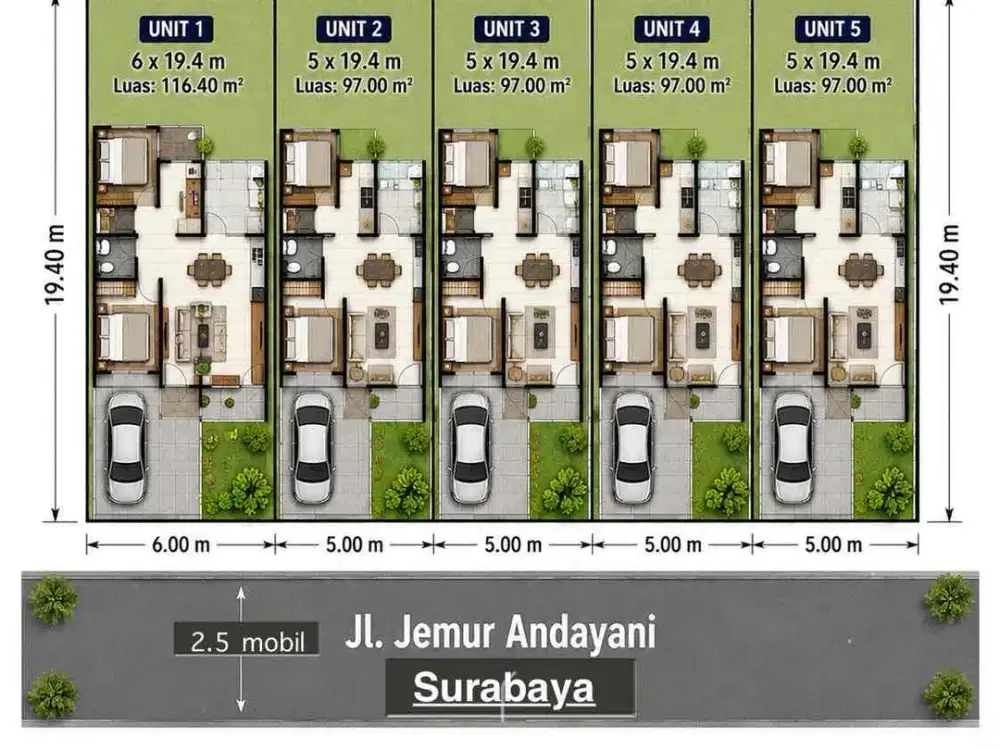 6.5jt/mtr hitung tanah JEMUR ANDAYANI siap jadi 5 unit rumah
