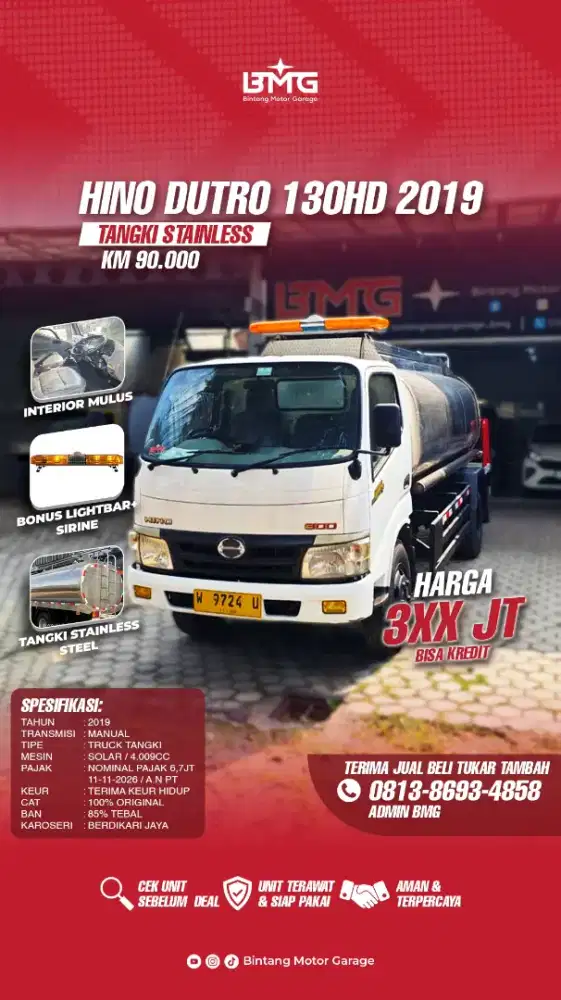 Truck Tangki Air Hino Dutro 130HD 2019