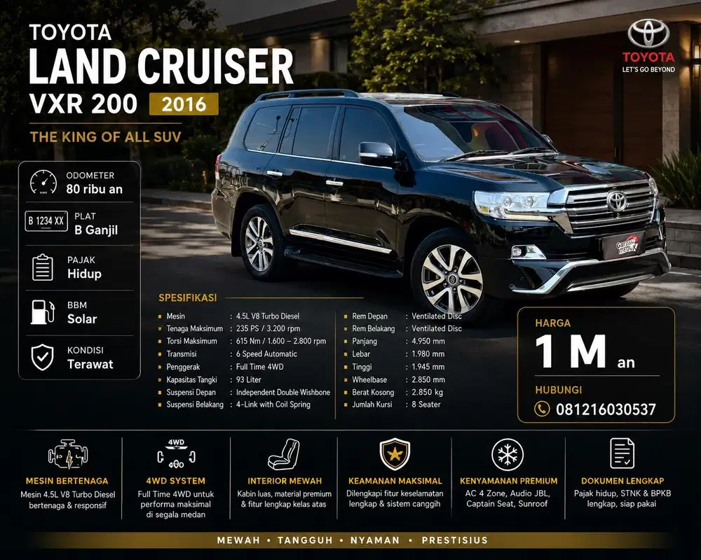 Toyota Land Cruiser 200 VXR VX-R VX R 2016 Antik Low KM Murah Bekas