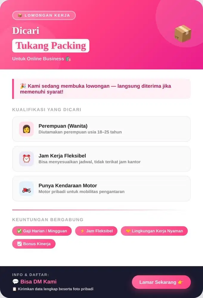 DICARI KARYAWAN PACKING UNTUK ONLINE BISNIS