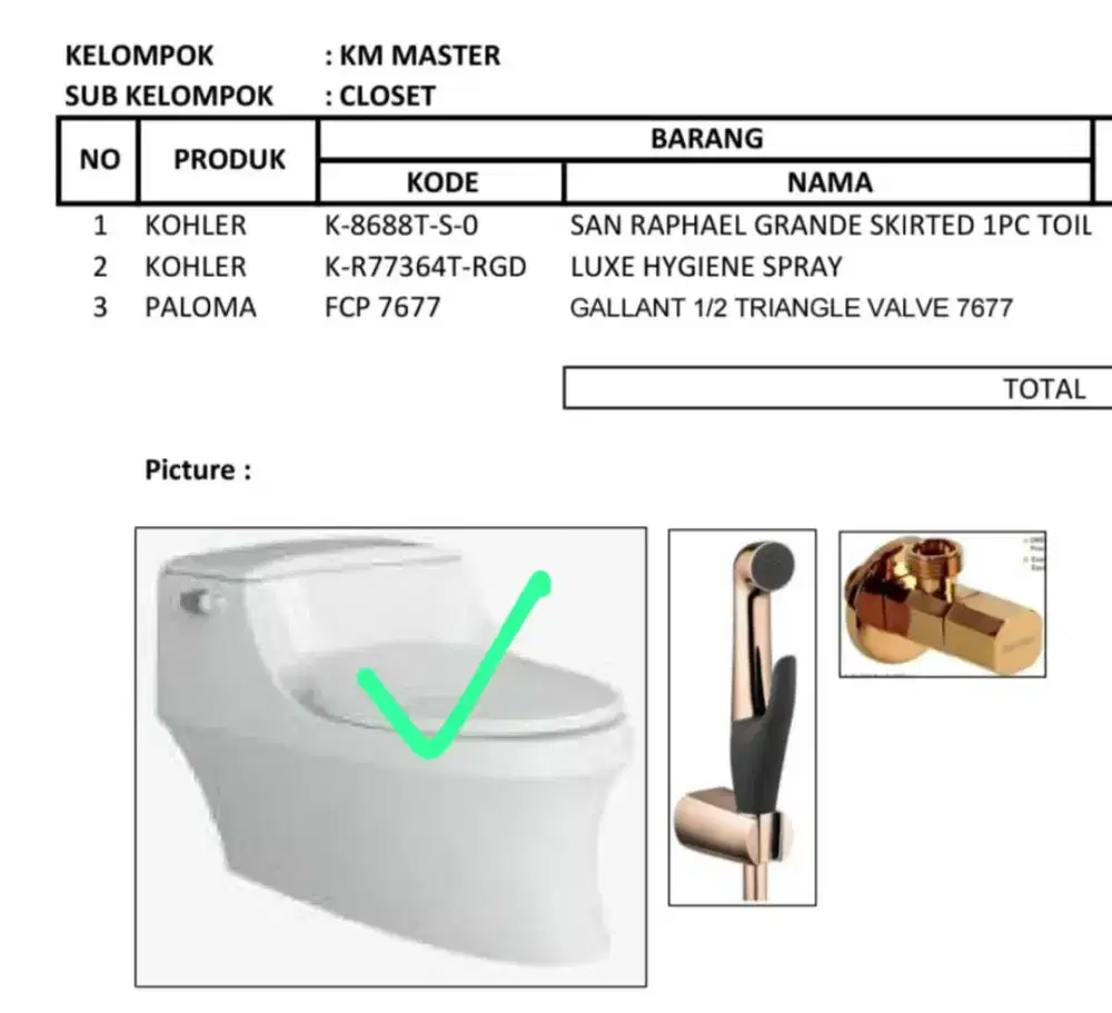 Kloset San Raphael grande
4.8 Lt
K-8688T-S-O borong 4 pc