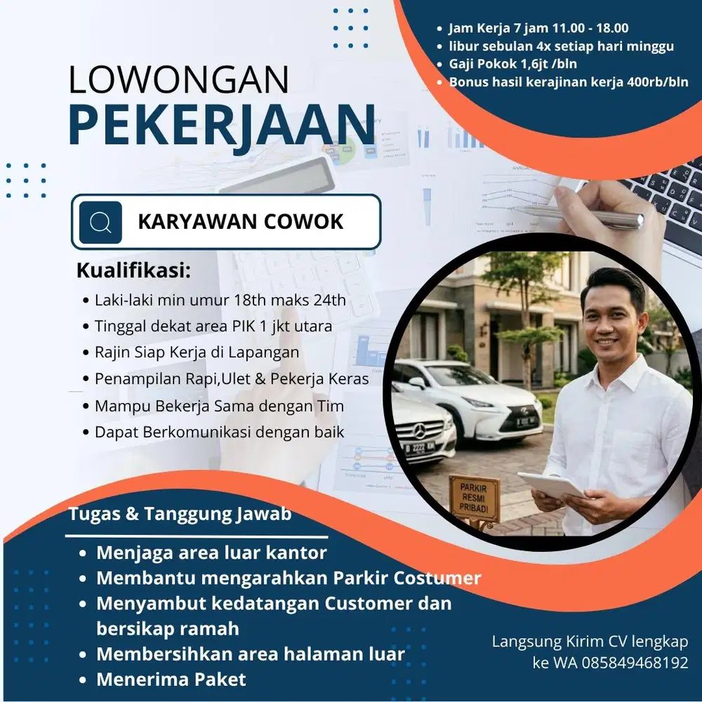 LOKER Karyawan Cowok Lgsg Kirim CV ke Chat