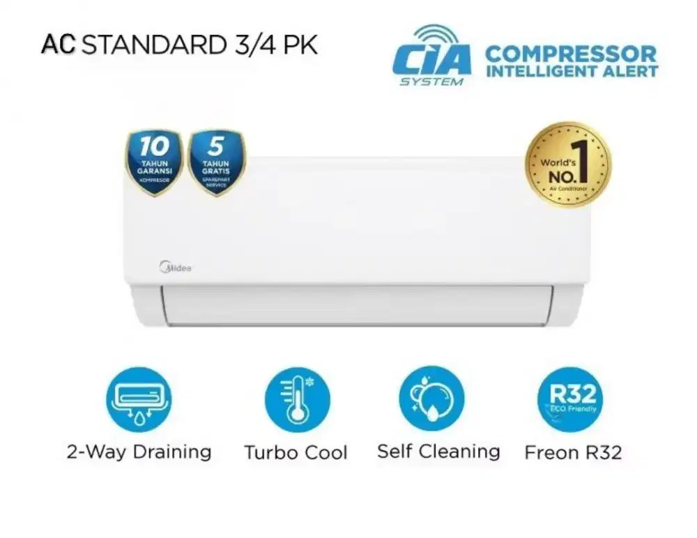 Ac 3/4pk Komplit Midea baru di pakai 1bulan