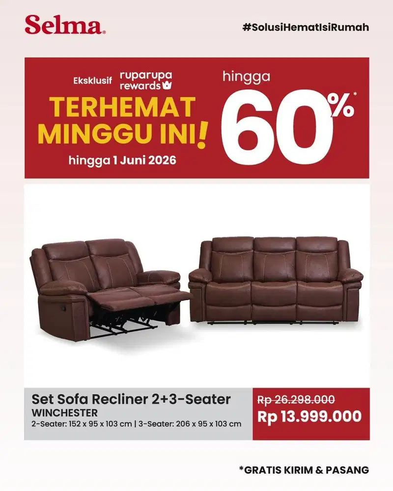 PROMO SOFA RECLINER 3 DAN 2 SEAT
