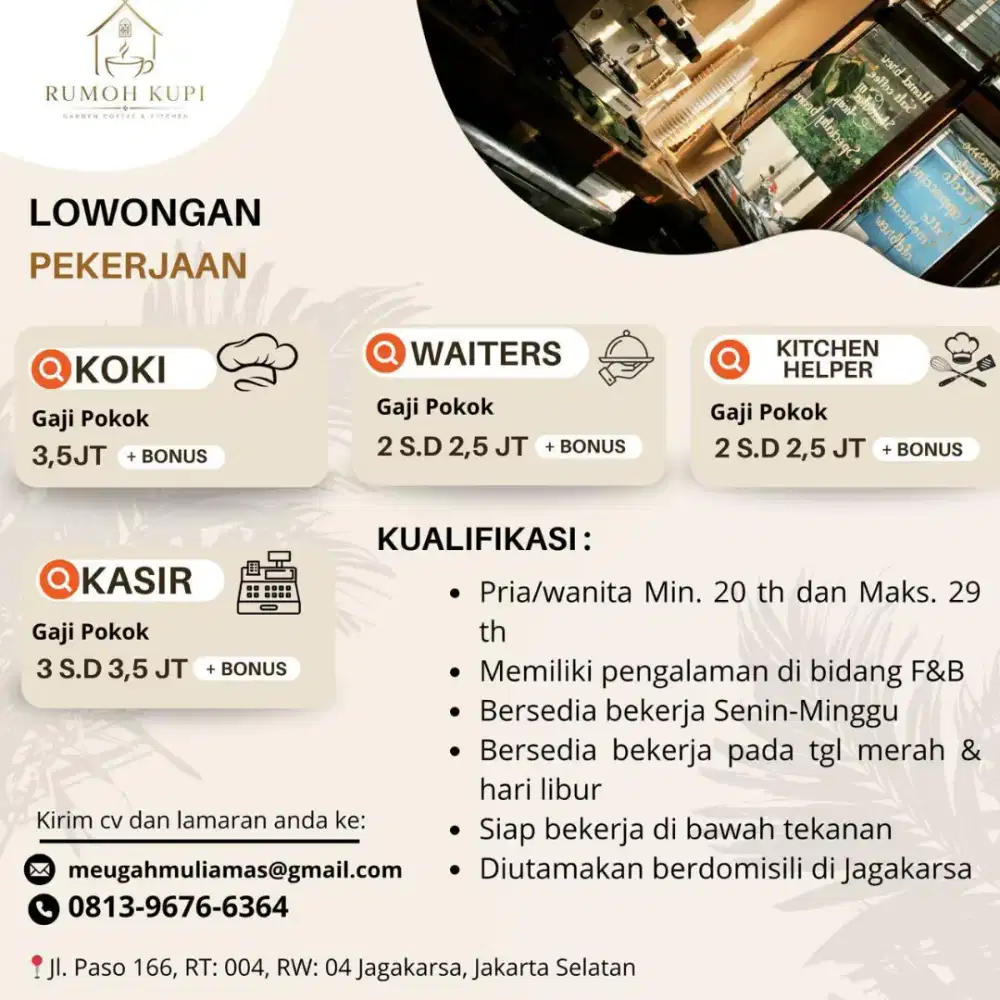 DIBUTUHKAN LOWONGAN KERJA RUMOH KUPI