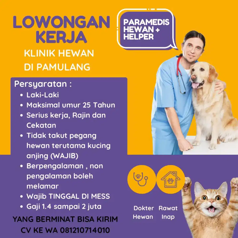 LOKER PARAMEDIS HEWAN + HELPER