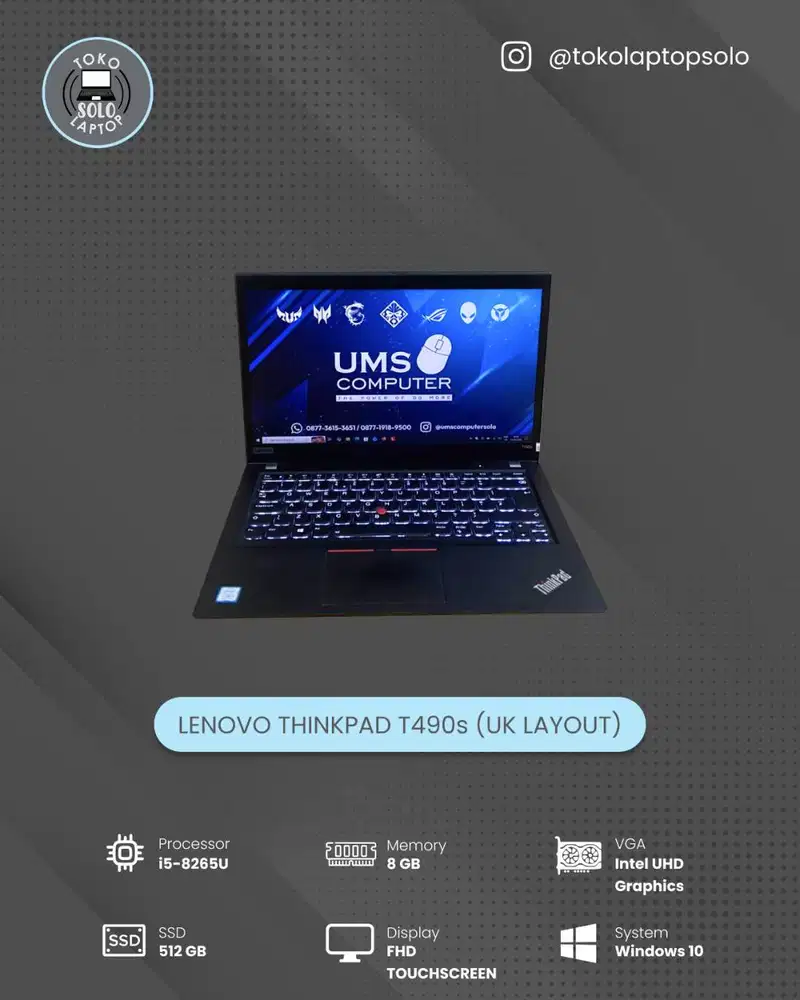 LENOVO THINKPAD T490S CORE I5 8265U Ram 8GB SSD 512GB FHD