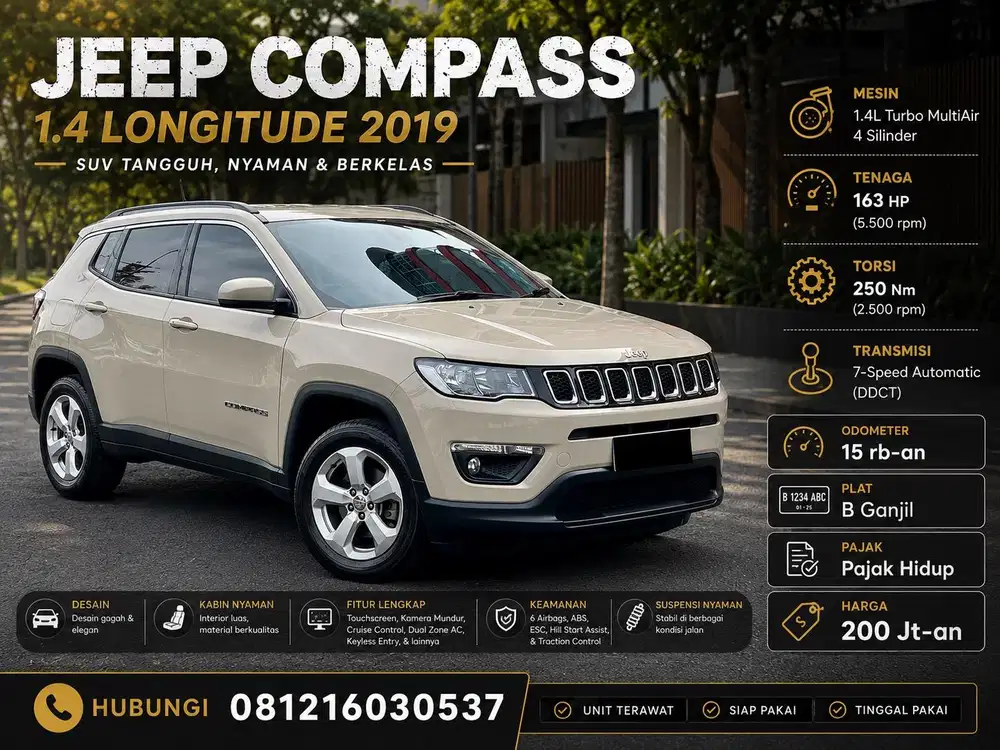 Jeep Compass Longitude 2019 pk 2021 Antik Low KM Murah Bekas Coklat