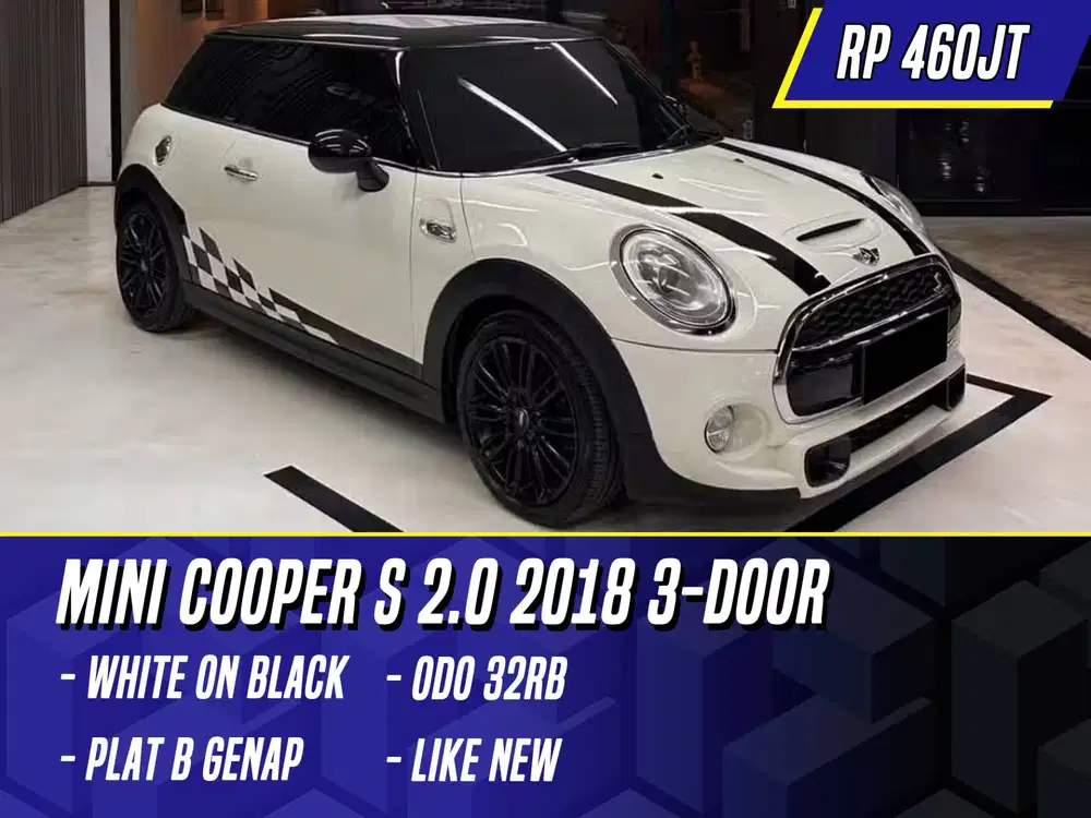 Mini Cooper S 2.0 2018 NIK 2017 3 Door White on Black Putih