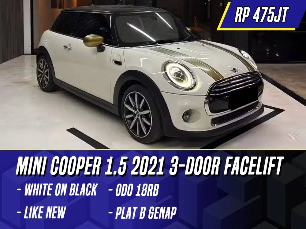 Mini Cooper 1.5 2021 3 Door Facelift 2 Door White on Black Putih