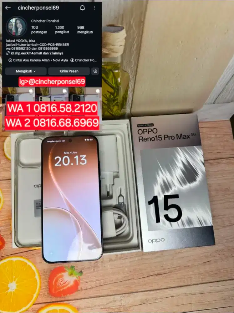 Jual hp oppo reno 15 pro max 5g 12/512 likenew istimewa sebulan pakai