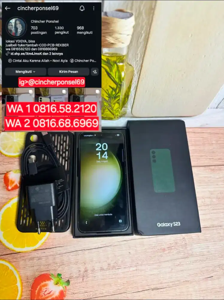 Jual hp Samsung s23 8/256 likenew istimewa free adaptor n case