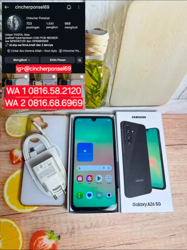 Jual hp samsung A26 5g 8/256 istimewa siap pakai free ADAPTOR n case