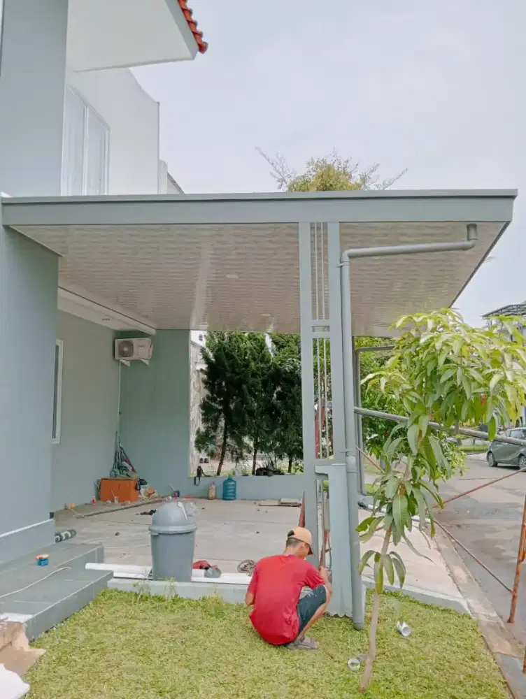 Kanopi plafon pvc rangka double, atap alderon single layer