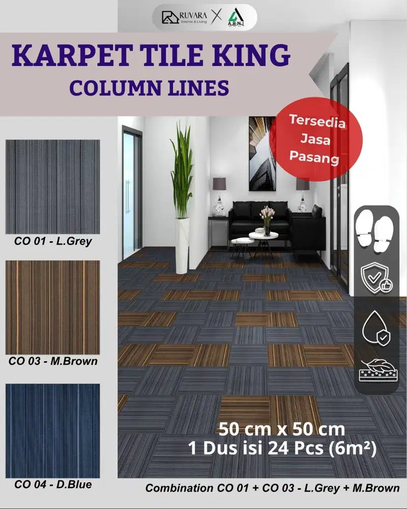 Karpet Tile KING COLUMN LINES | Karpet Kantor 50x50 cm | Olefin Struct