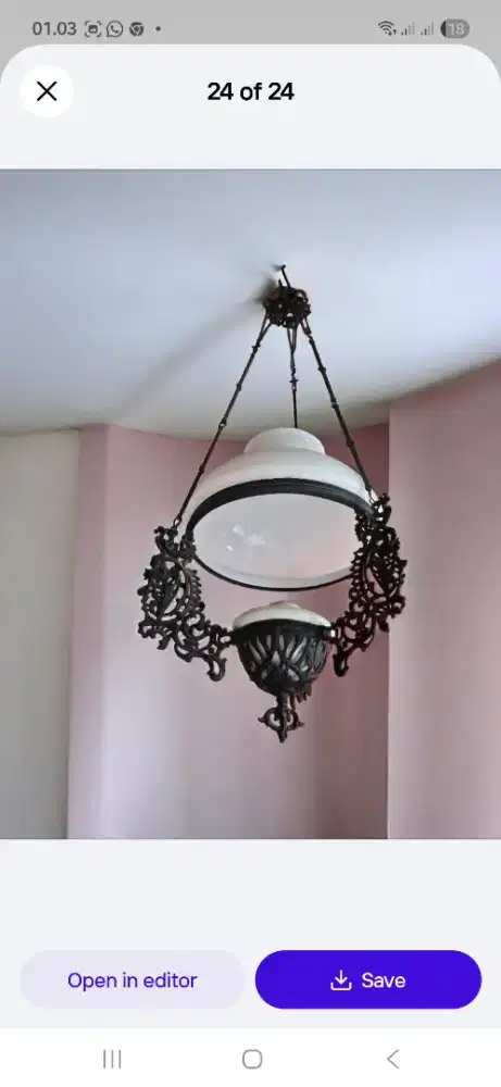 Lampu kerek rangka kuno ornamen Vas Bunga antik