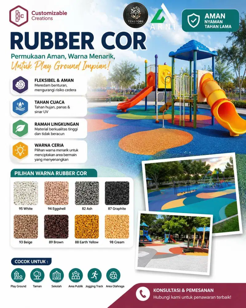 Rubber Cor EPDM Premium | Lantai Karet Playground, Taman Bermain, Jogg