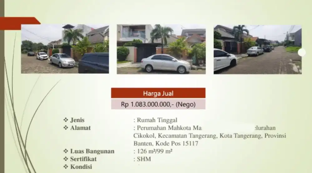 Dijual Rumah 1 Lantai Perumahan Mahkota Mas Cikokol