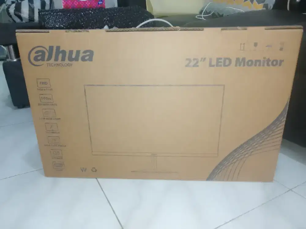 Monitor Frameless LED HDMI 22 Dahua mulus tanpa minus fullset