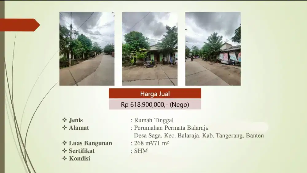 Dijual Rumah Tua Hitung Tanah 1 Lantai Perumahan Permata Balaraja