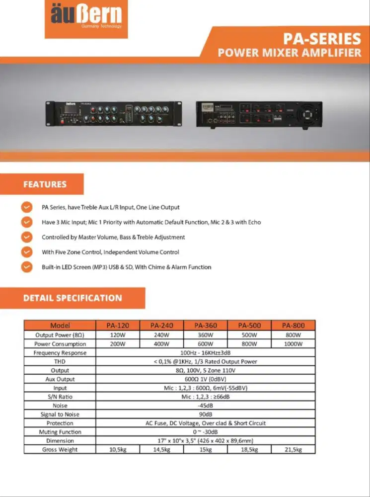 amplifier aubern pa240ul (240 watt)