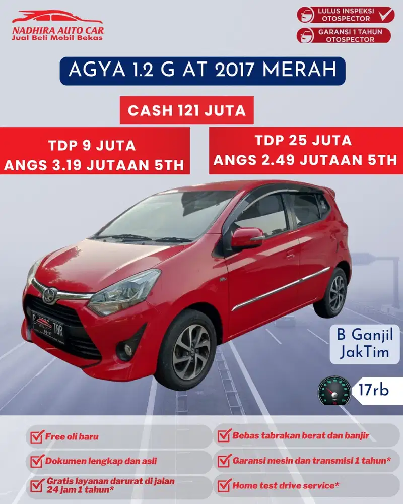 Angsuran 2 Jutaan Agya 1.2 G AT 2017 Merah