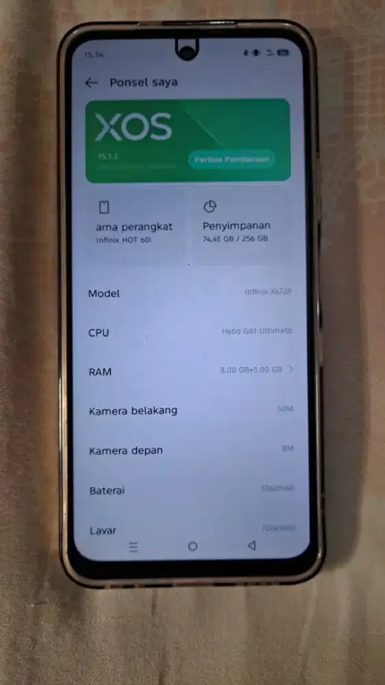 DIJUAL MURAH SAJA HP INFINIX HOT 60I SILVER MULUS SEPERTI BARU