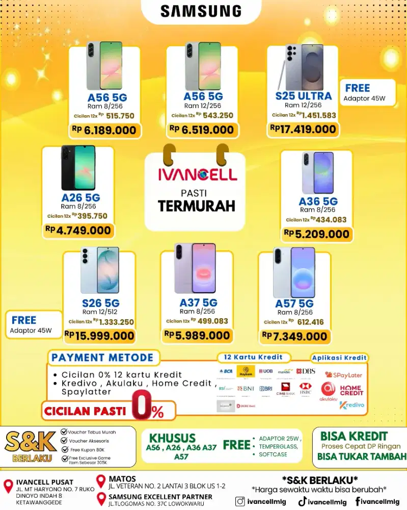 SAMSUNG PROMO HARGA TERMURAH
NEW SEGEL BERGARANSI ORI CICILAN BUNGA 0%