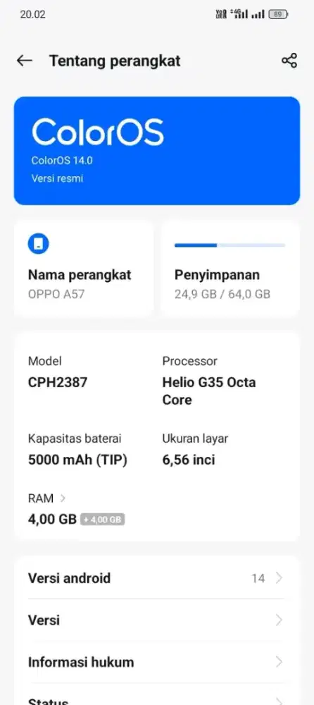 OPPO A57 RAM 4/64