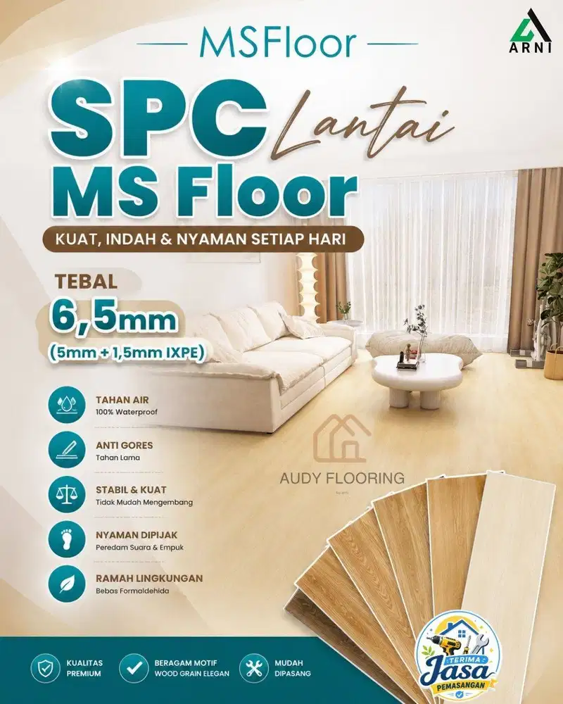 SPC Lantai Click MS FLOOR Tebal 6,5mm (5mm+1,5mm IXPE) | Lantai SPC MS