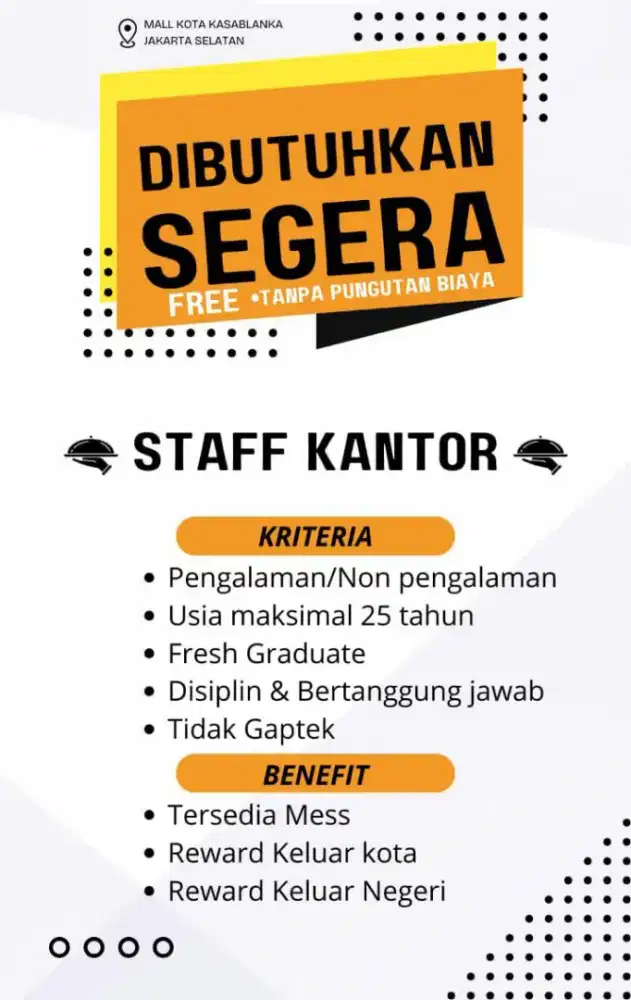 Butuh cepat 5 staff kantor