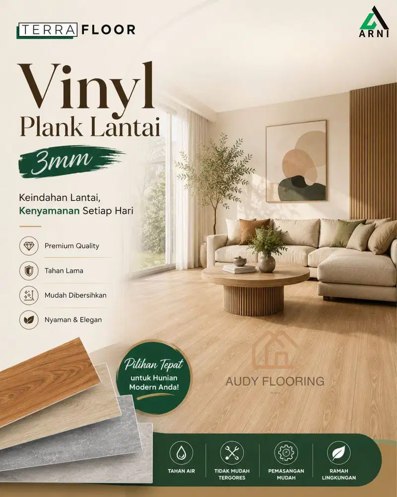 Lantai Vinyl Terra Floor Tebal 3mm Motif Kayu Natural | Vinyl Plank Fl
