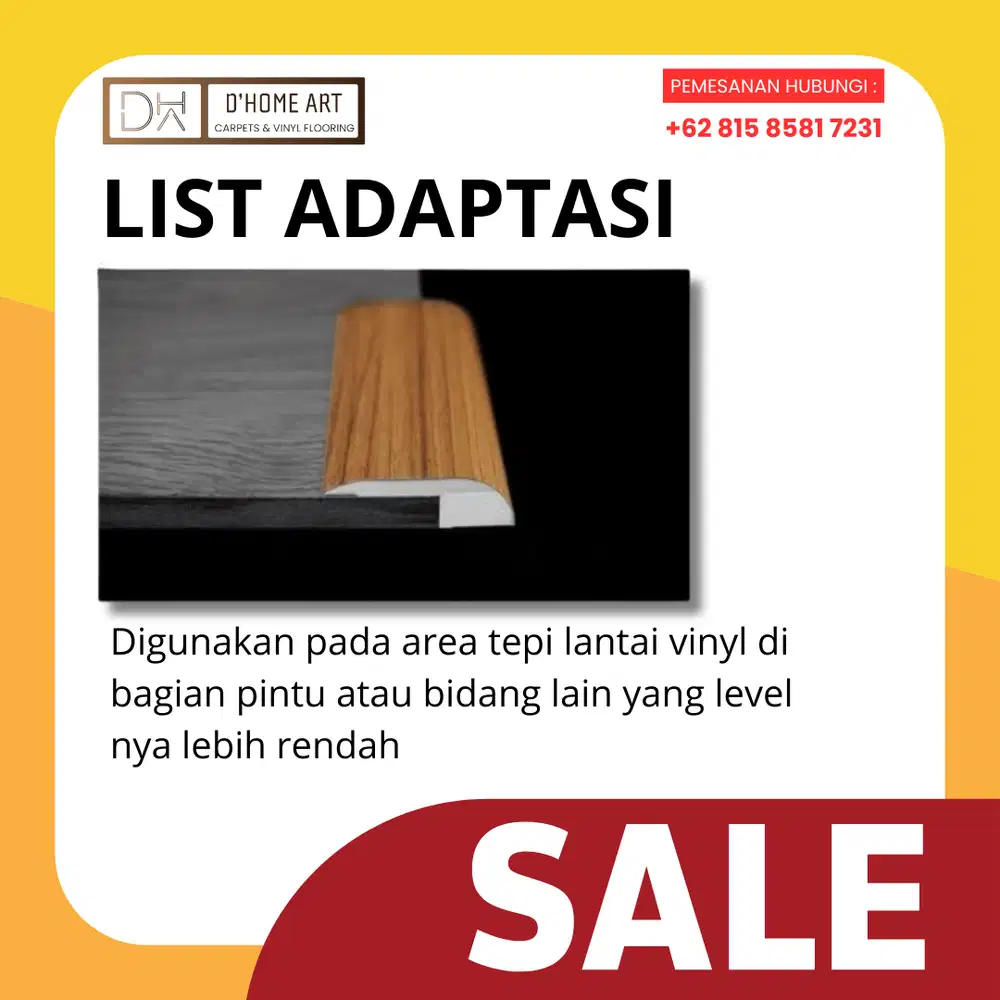 List Adaptasi PVC Aksesoris Lantai Vinyl PVC Padat Lis Pintu
