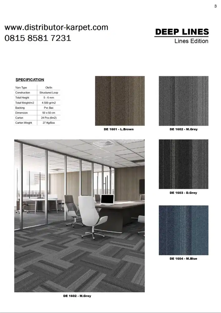 Karpet Kantor Motif Garis / Karpet Tile 50cmx50cm / Karpet Hotel