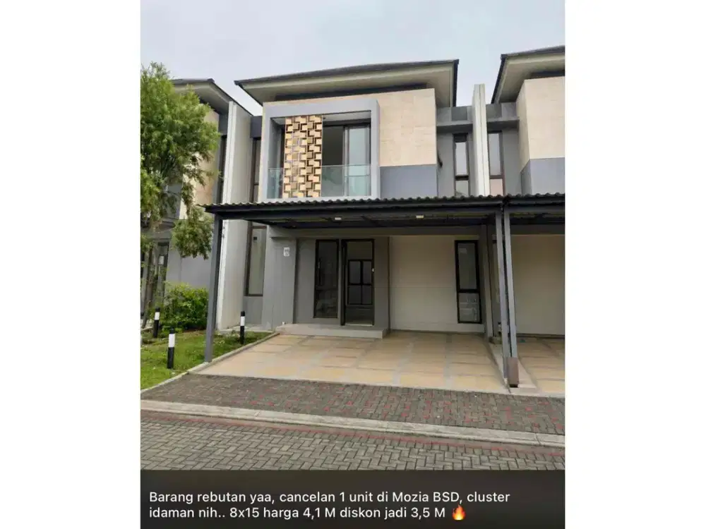 Dijual Rumah BSD Tanpa DP Aure The Mozia 2Lantai 8x15 siap huni lokasinya dekat The Zora
