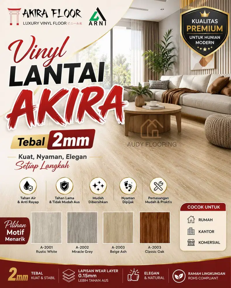 Lantai Vinyl AKIRA 2mm | Vinyl Plank Motif Kayu Premium | Flooring Rum