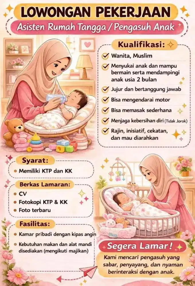Lowongan asisten rumah tangga urus anak