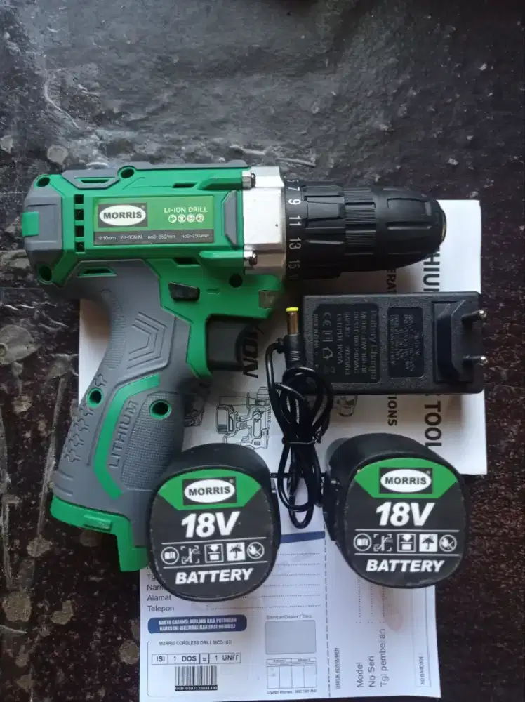 Bor Baterai Cordless Drill 18 Volt merk Morris