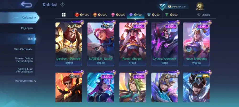 AKUN MOBILE LEGEND UNTUK PEMULA DENGAN SKIN MANTAP