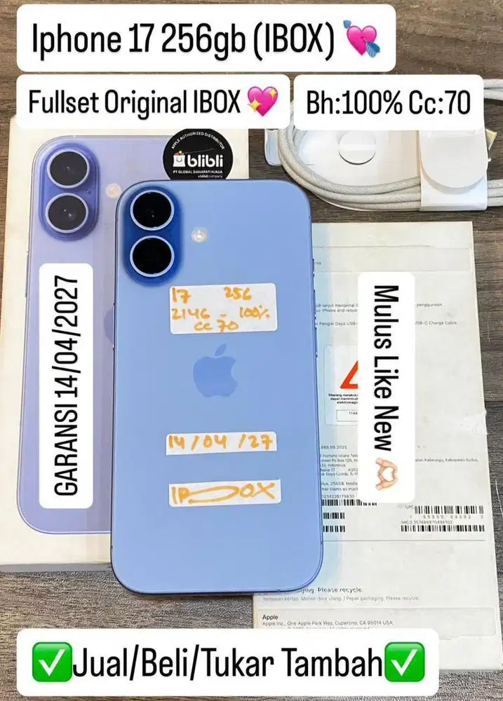 Iphone 17 256 Gb Blue Resmi ibox Garansi panjang