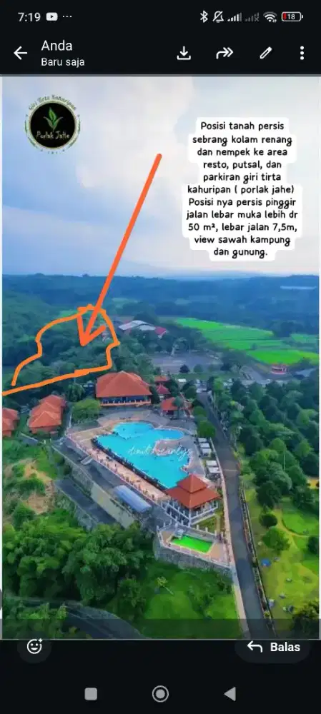 Tanah strategis view bagus di samping wisata kolam renang giritirta