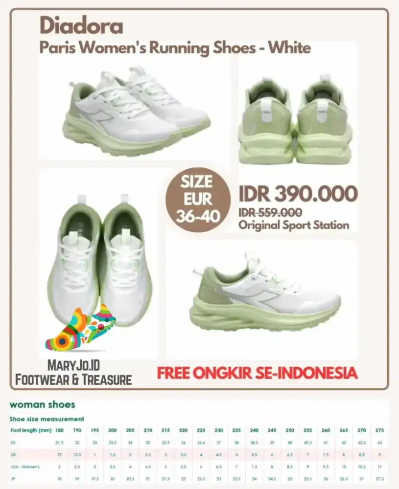 Diadora Paris Women's Running Shoes - White : Size 36, 37, 38, 39, 40
