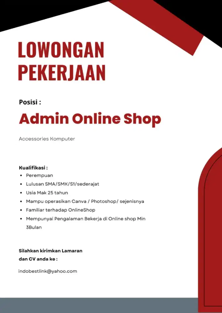 Lowongan kerja admin online shop & live streaming