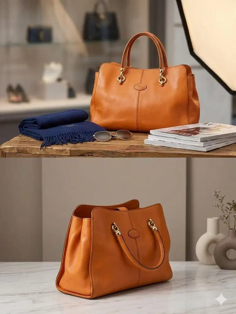 TOD’S Leather Tote Bag Original Made in Italy – Warna Camel/Tan