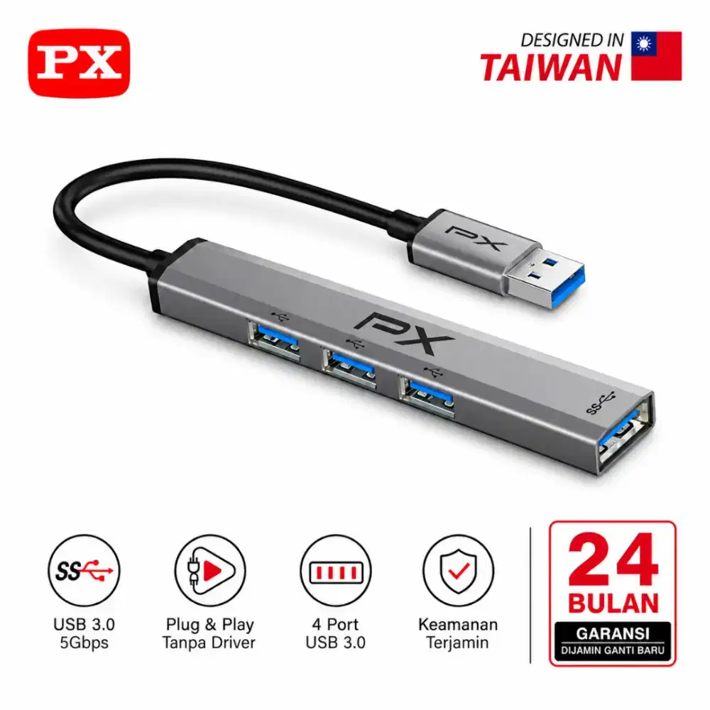 PX UCH04A USB HUB 4 Port USB 3.0 5Gbps USB 2.0 480Mbps Aluminium Alloy