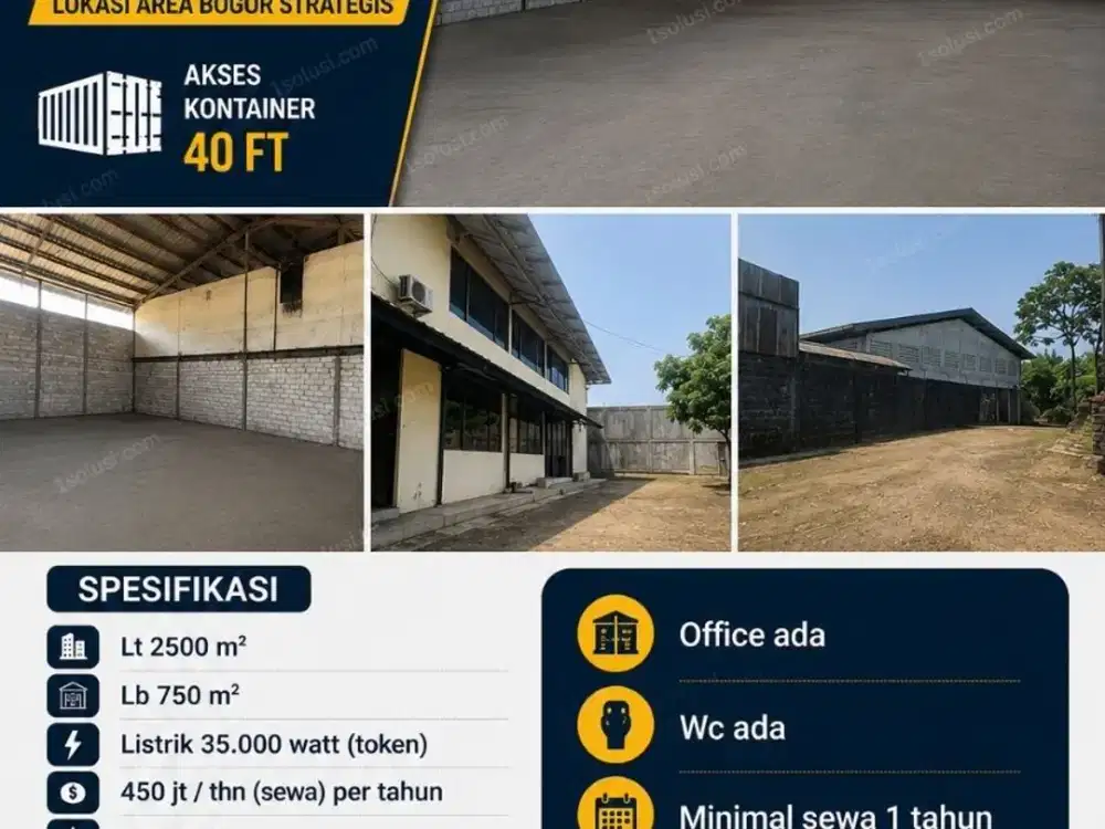 DISEWAKAN CEPAT GUDANG KANTOR-750MTR DENGAN AREA PARKIR LUAS 1750MTR